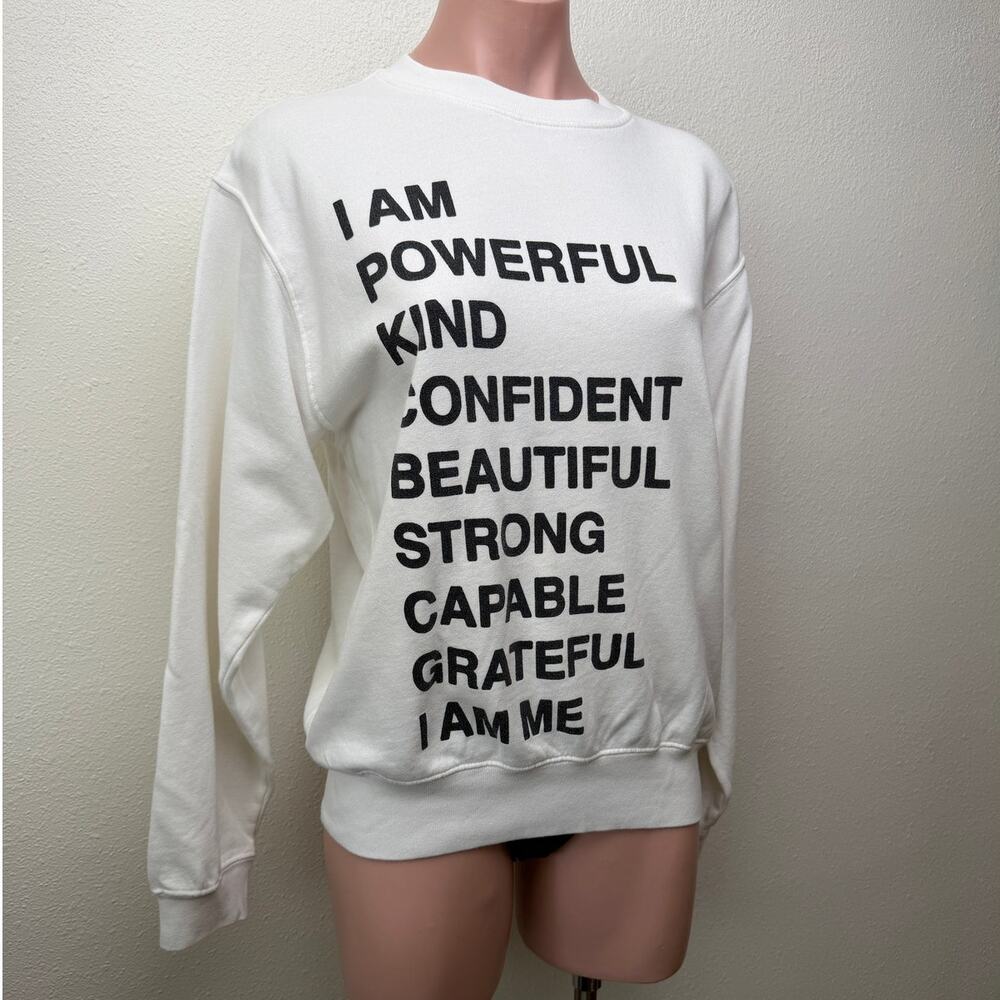 Anine Bing White Graphic Sweatshirt I Am Powerful Quote Crewneck Pullover XS - Picture 5 of 13